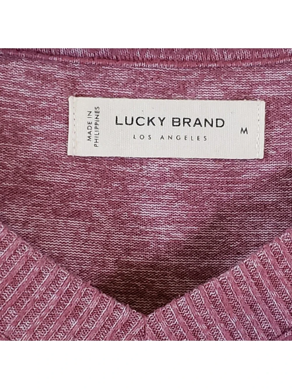Lucky Brand Women's Knit Pullover Sweater Pink Heathered V-Neck Long Sleeve M